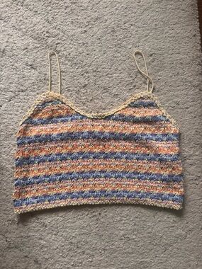Zara Multicolor Crochet Stripe Camisole - Blue, Yellow, Pink, Orange